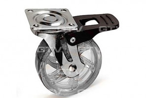 Опора колесная с фланцем, D75мм c тормозом, прозрачное   CS-75-B