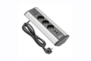 Удлинитель УГЛОВОЙ GTV, 3x розетка schuko, 2xUSB 2.1A 5V,  серебро, AE-PBKT3S2U-80