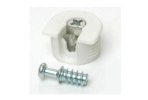 Эксцентрик усиленный пластиковый 16мм + дюбель Белый