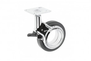 Опора колесная с фланцем, GIRA, D75мм с тормозом, черное/хром   KM-GIRA-75мм-ZH-20
