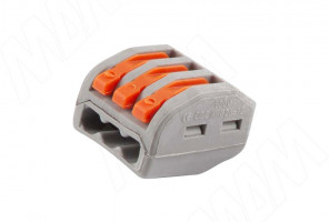 Клемма 222 с рычажком, 3 порта, 16А TE-222-X3-1