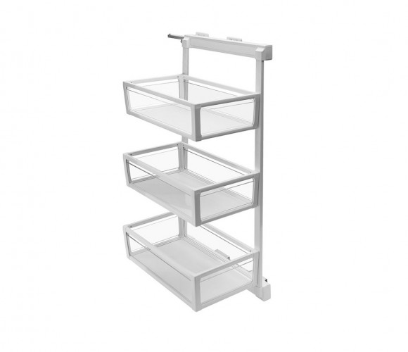 Корзина боковая 3-х ярусная стекло W-BOCZS03-10 белая, с доводчиком, полн.выдв.