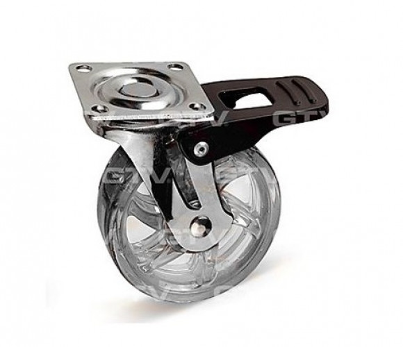 Опора колесная с фланцем, D75мм c тормозом, прозрачное   CS-75-B