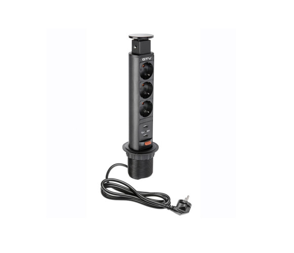Удлинитель для офиса, черный AE-BPW3S60U-20 (3 розетки + 2 USB)