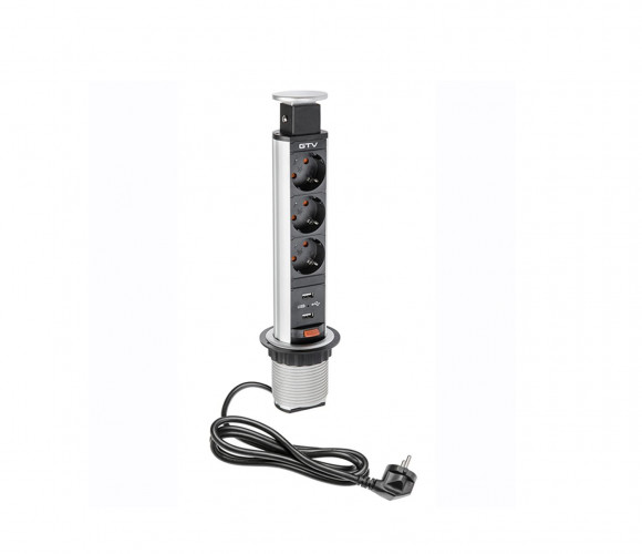 Удлинитель для офиса, серый AE-BPW3S60U-80 (3 розетки + 2 USB)