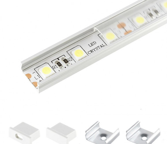 Профиль алюм.для светодиодн.лент 15*6мм, L-2м с прозрачным экраном, загл. и крепежом LR39-Т