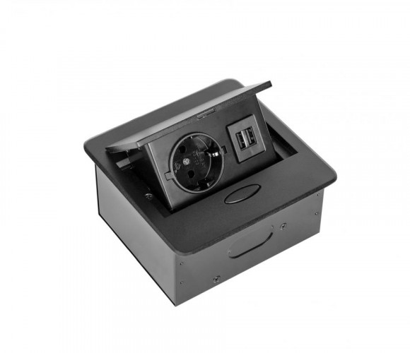 Удлинитель встраиваемый настольный, 1 гнездо, 2*USB, с кабелем, черный SETE SBT-1UC-20