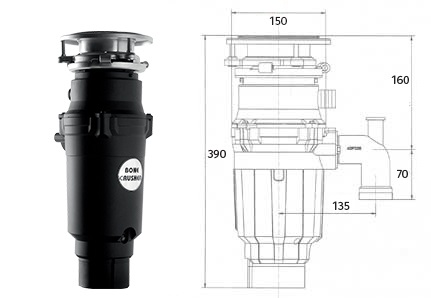 Измельчитель пищевых отходов бытовой BoneCrusher 910 Slim Line   (BC910-AS-Slim)