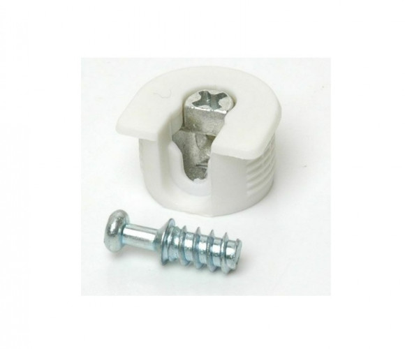 Эксцентрик усиленный пластиковый 16мм + дюбель Белый