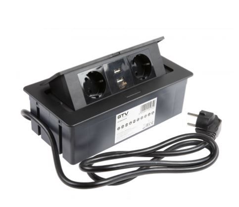 Удлинитель для офиса прямоугольный SOFT AE-PBSUC2GS-20N (2 розетки, 2xUSB, заземл-усик) ЧЕРНЫЙ