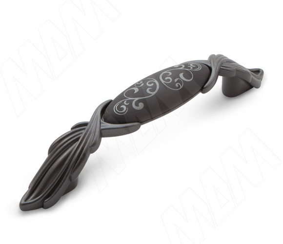 Ручка-скоба 96мм графит/керамика черная серебряные узоры  WMN.97.23.P2.096.G9
