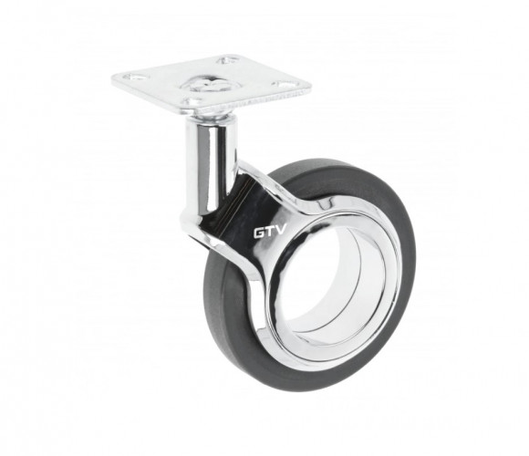 Опора колесная с фланцем, GIRA, D75мм без тормоза, черное/хром   KM-GIRA-75мм-BH-20