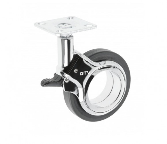 Опора колесная с фланцем, GIRA, D75мм с тормозом, черное/хром   KM-GIRA-75мм-ZH-20