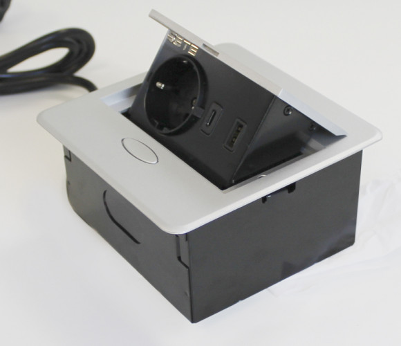 Удлинитель встраиваемый настольный, 1 гнездо, 1*USB, 1 type C, серый SETE SBT-1UCT-80