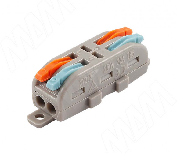 Клемма 222 с рычажком, 2 порта,  разная полярность, 16А