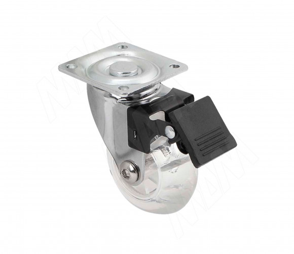 Опора колесная, D50 мм, со стопором, с площадкой, прозрачное колесо CST70 BR