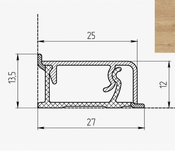 Плинтус КВАДРО Д FS1333  W2  Дуб Ирландский натуральный  27*13*4200мм
