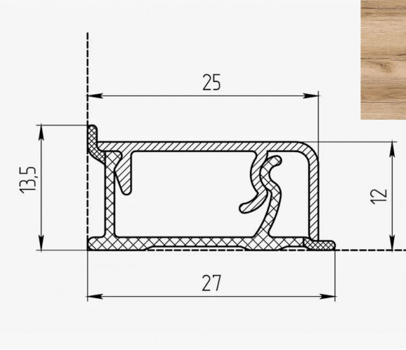 Плинтус КВАДРО Д FS2020/2 W1  Дуб Бильбао светлый  27*13*4200мм